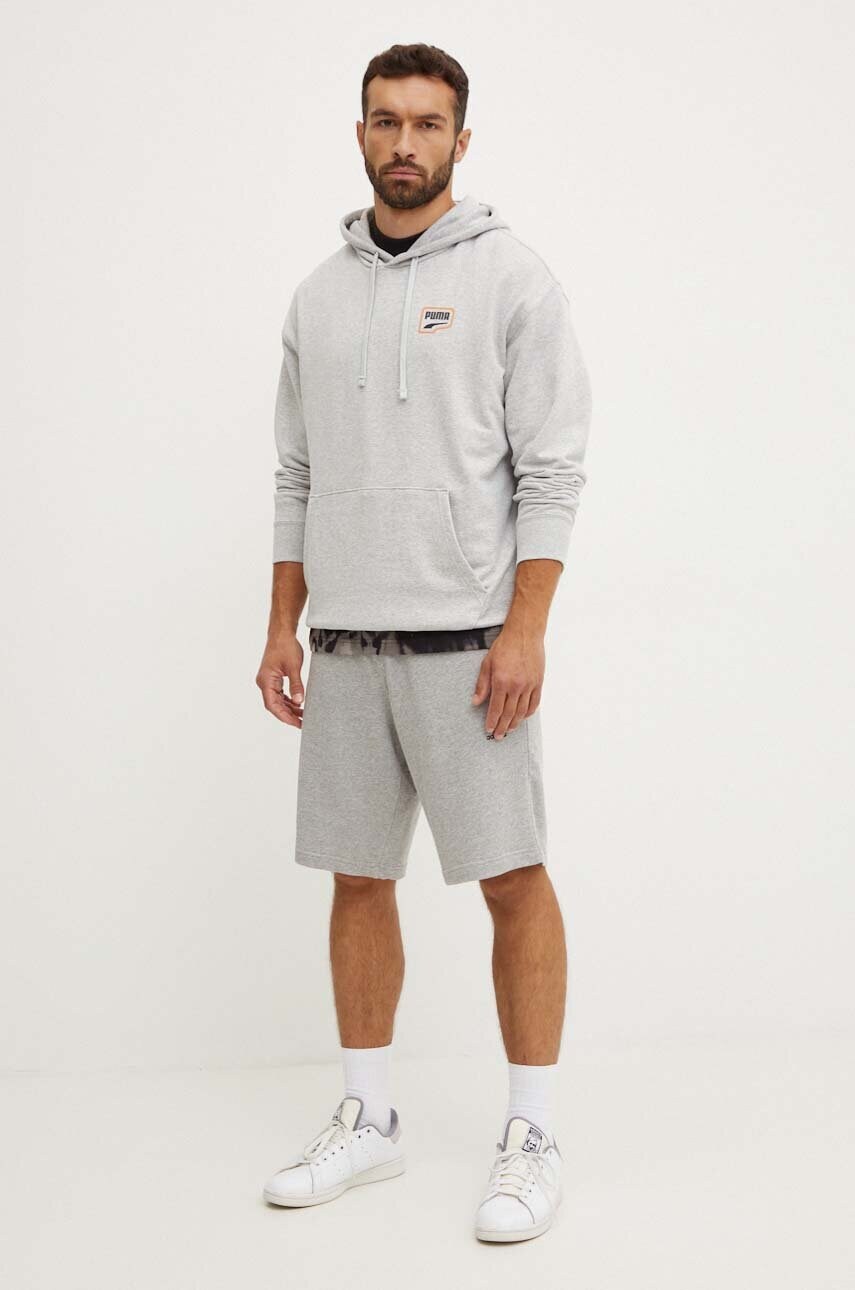 Бавовняна кофта Puma чоловіча колір сірий з капюшоном з принтом 626748
