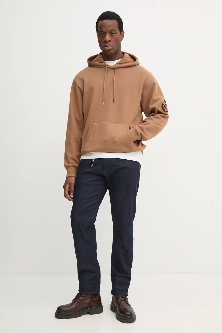 Кофта Guess чоловіча колір коричневий з капюшоном з аплікацією M4BQ05.KBJ31