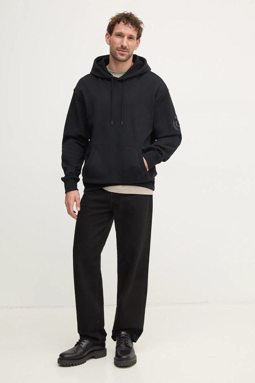 Кофта Guess чоловіча колір чорний з капюшоном з аплікацією M4BQ05.KBJ31