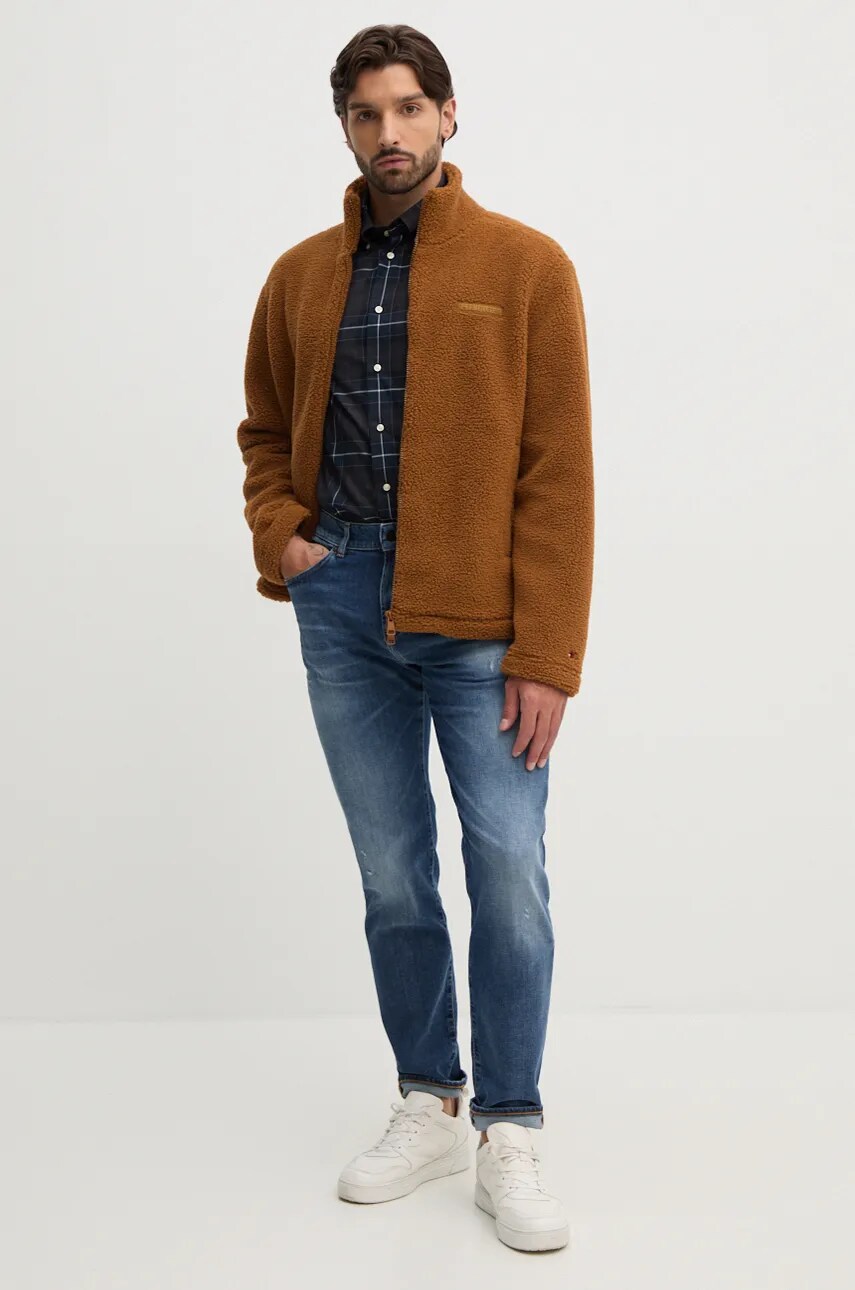Флісова кофта Tommy Hilfiger колір коричневий однотонна MW0MW37228