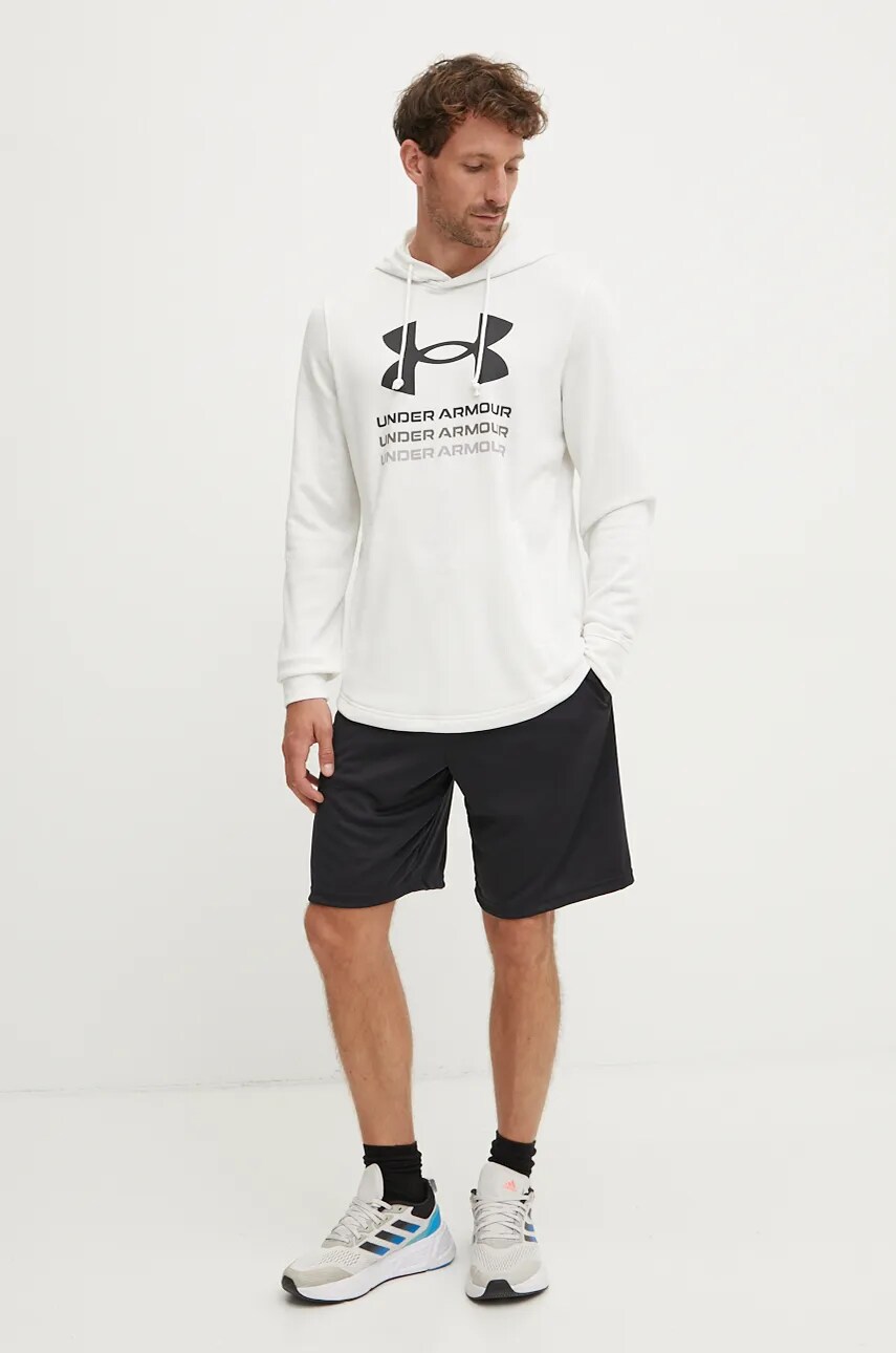 Тренувальна кофта Under Armour Rival колір білий з капюшоном з принтом 1386047