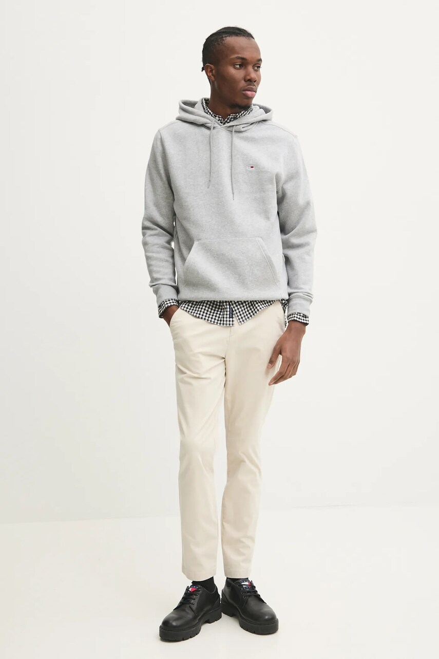 Кофта Tommy Jeans чоловіча колір сірий з капюшоном однотонна DM0DM20742