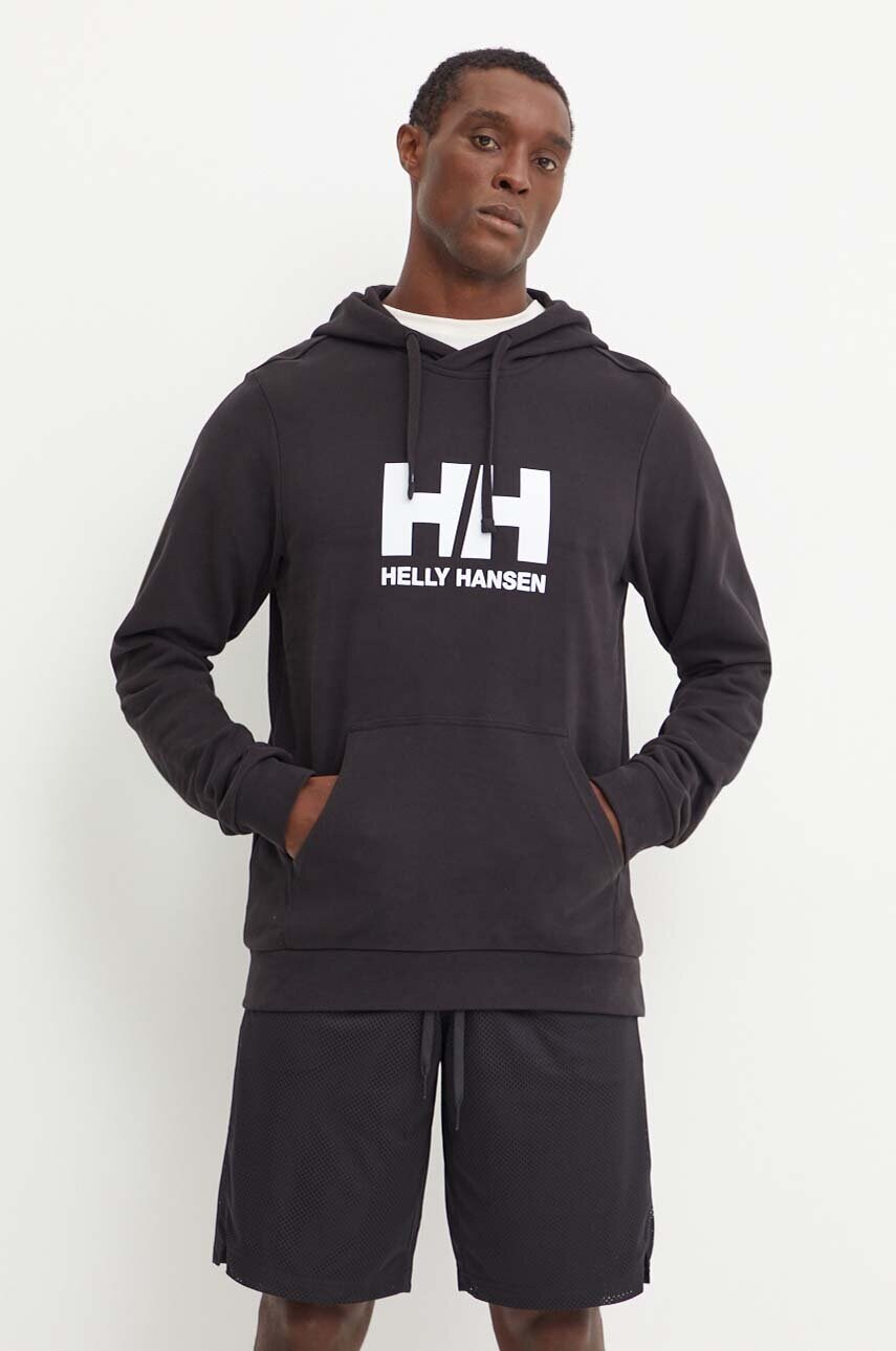 Бавовняна кофта Helly Hansen HH LOGO чоловіча колір чорний з капюшоном з принтом 30394