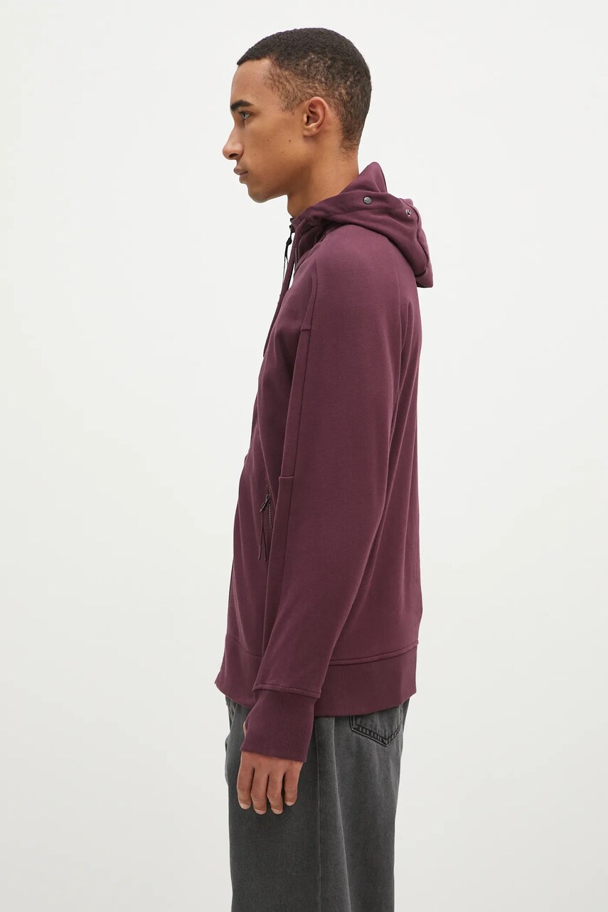 Бавовняна кофта C.P. Company Diagonal Raised Fleece Goggle Zipped чоловіча колір фіолетовий з капюшоном однотонна 17CMSS028A005086W