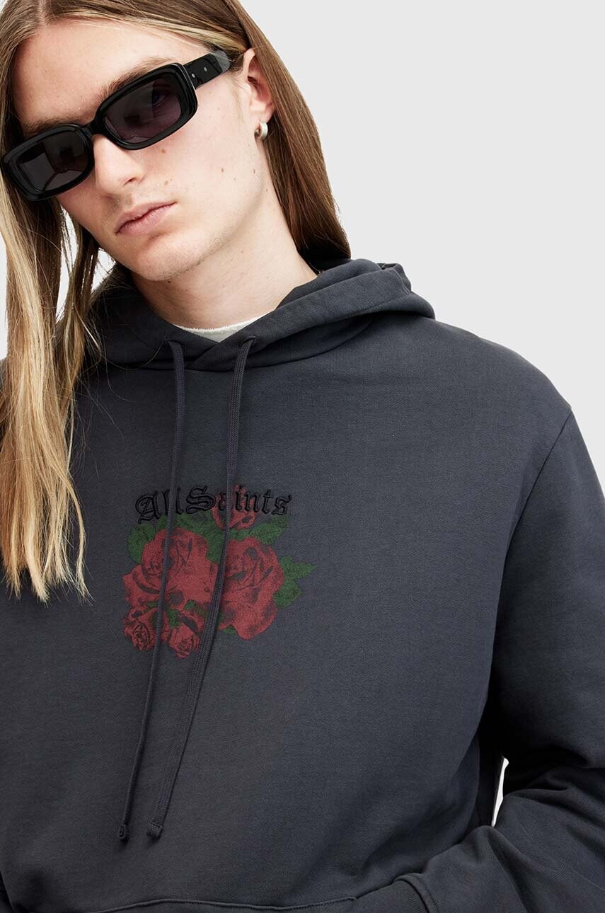 Бавовняна кофта AllSaints MELROSE чоловіча колір сірий з капюшоном з принтом M007NB