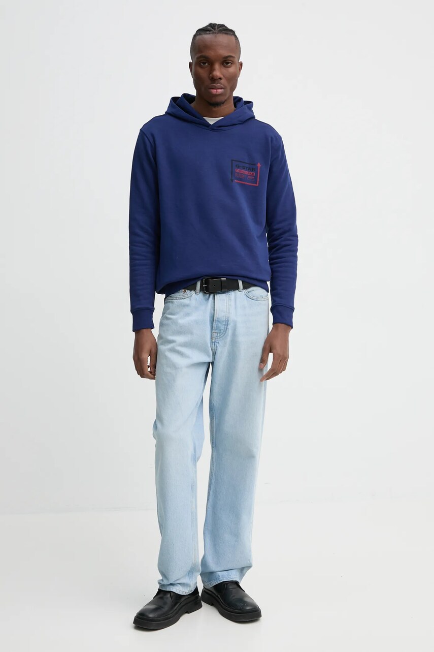 Кофта G-Star Raw чоловіча колір синій з капюшоном з принтом D25442-D797