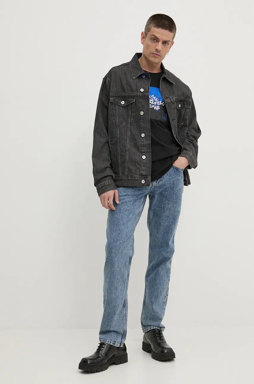 Бавовняний лонгслів Karl Lagerfeld Jeans колір чорний з принтом 246D1708
