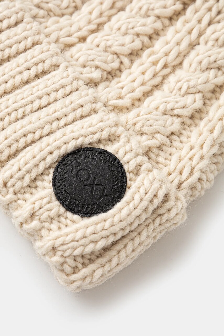 Шапка Roxy Tram Beanie колір бежевий з товстого трикотажу ERJHA04287