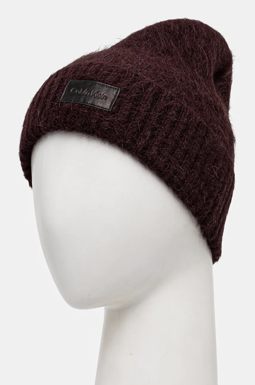 Вовняна шапка Calvin Klein колір бордовий вовна K60K612594