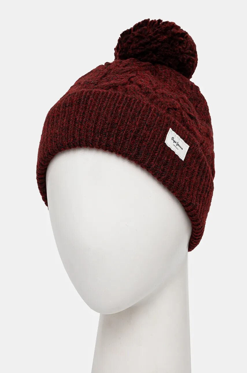 Шапка Pepe Jeans WALLIS HAT колір бордовий з товстого трикотажу PL040353