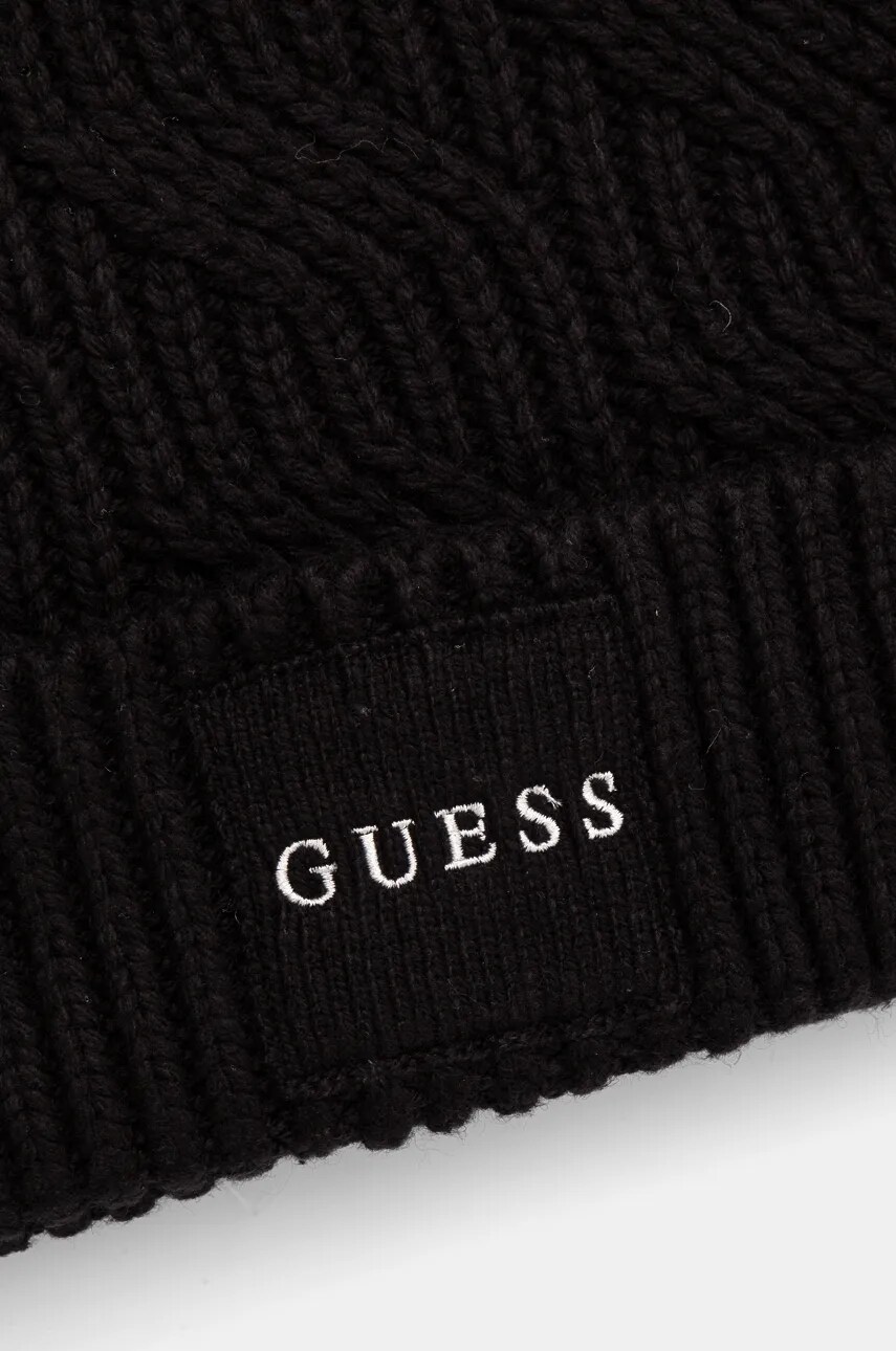 Шапка з домішкою вовни Guess CABLE BEANIE колір чорний з товстого трикотажу M4BZ10.Z3HD1