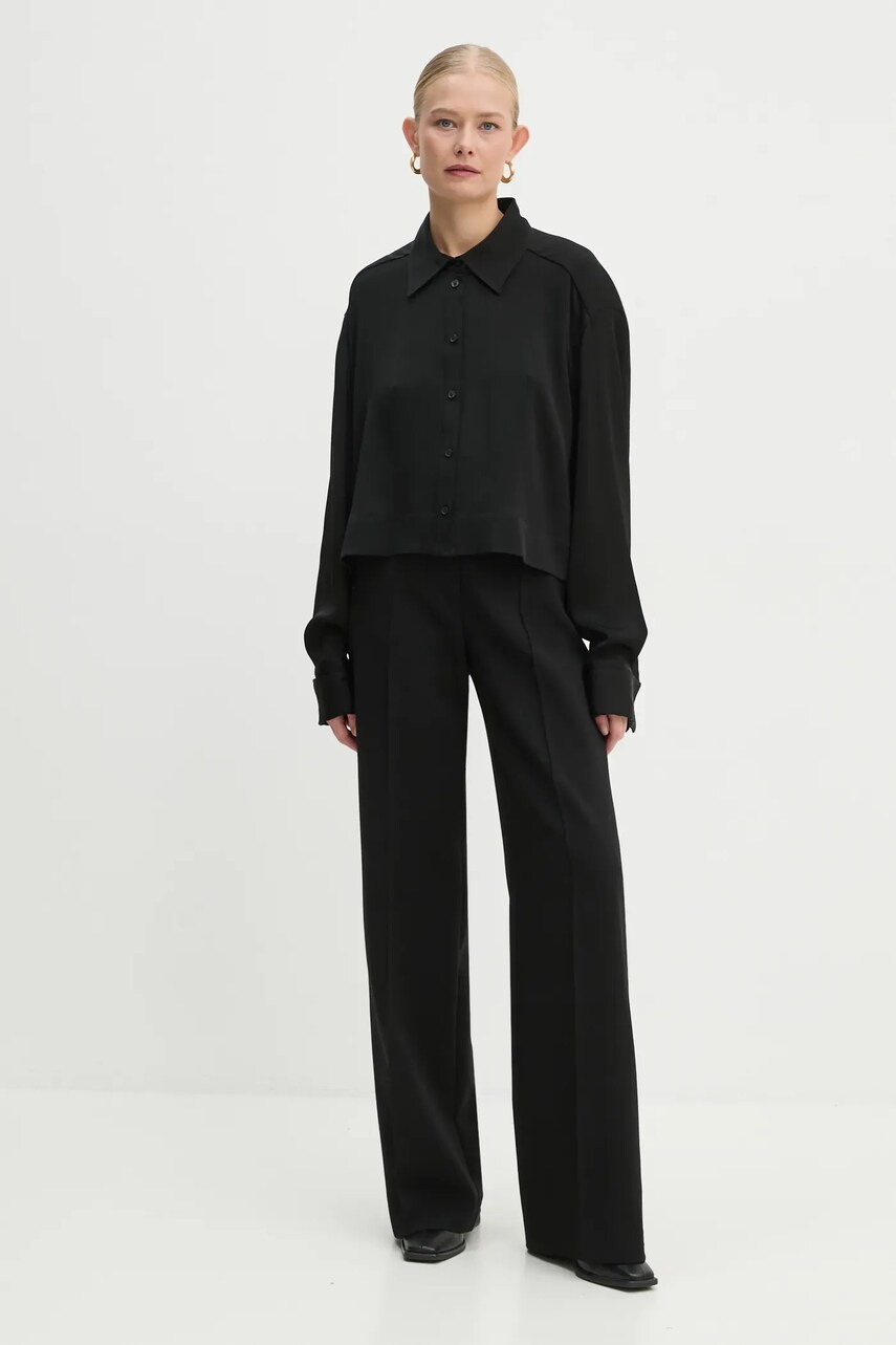 Сорочка MICHAEL Michael Kors жіноча колір чорний relaxed класичний комір MF440P5F06