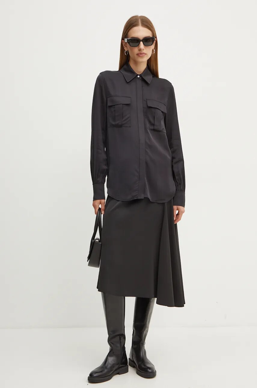 Сорочка Karl Lagerfeld жіноча колір чорний regular класичний комір 246W1614