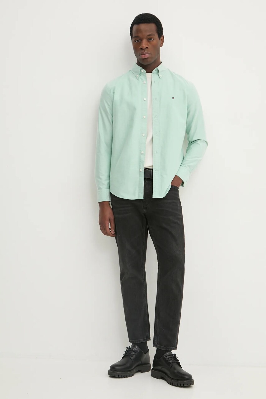 Бавовняна сорочка Tommy Hilfiger чоловіча колір зелений regular комір button-down MW0MW35774
