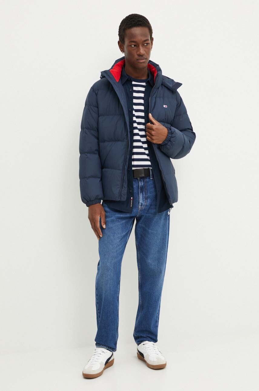 Сорочка Tommy Jeans чоловіча колір синій slim класичний комір DM0DM19519