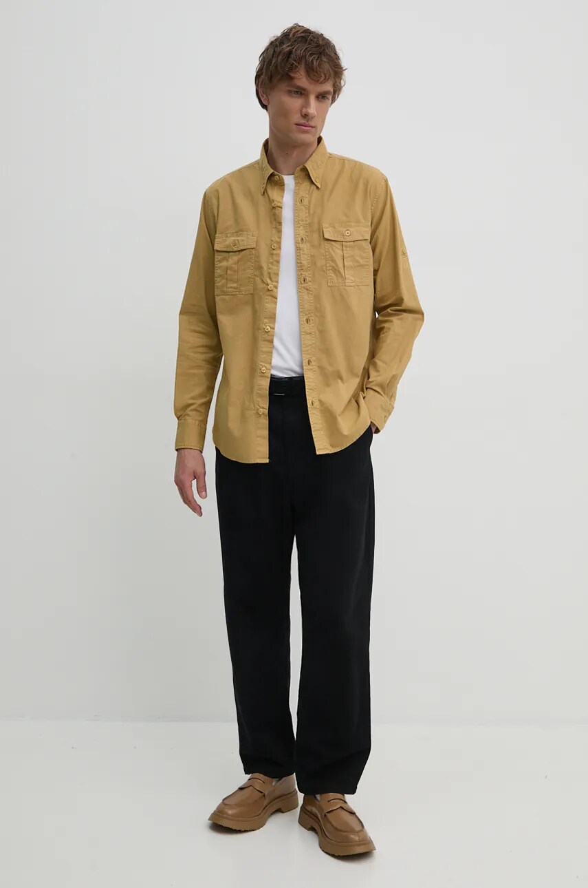 Бавовняна сорочка United Colors of Benetton чоловіча колір зелений regular комір button-down 5KGPUQ04S