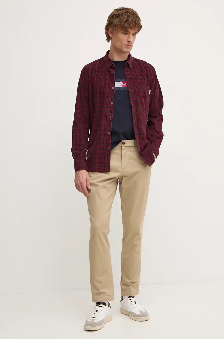 Велюрова сорочка Pepe Jeans MAREL колір бордовий regular комір button-down PM308725