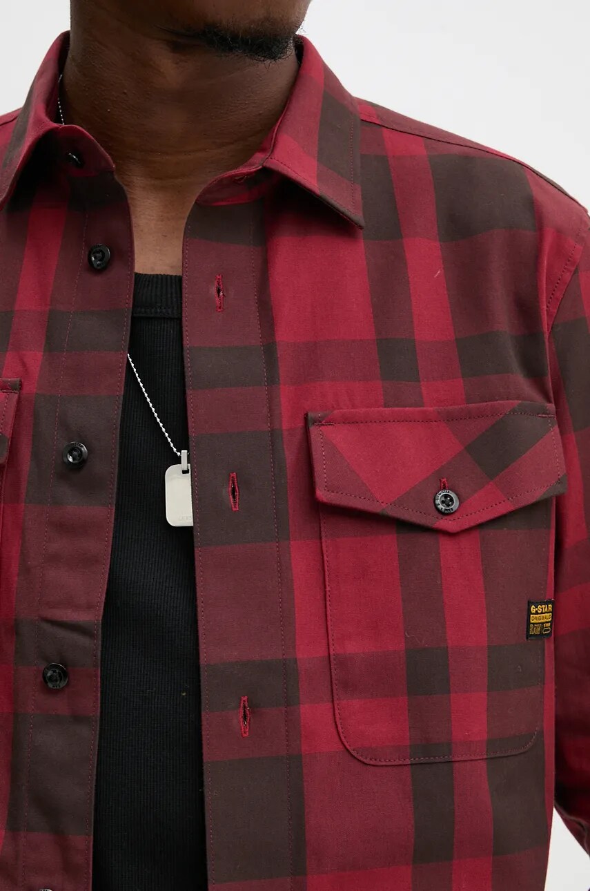 Бавовняна сорочка G-Star Raw чоловіча колір червоний regular класичний комір D24963-D412