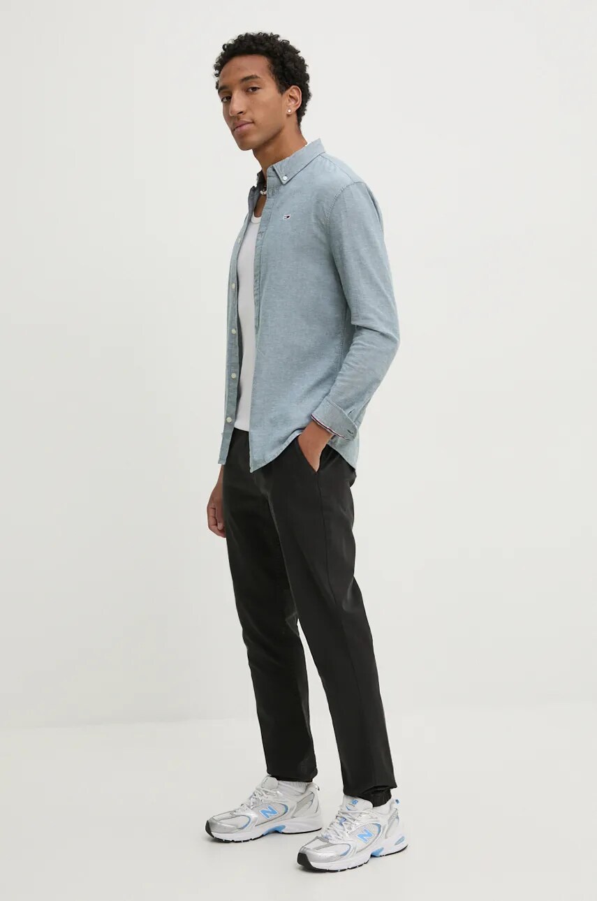Сорочка Tommy Jeans чоловіча колір зелений slim комір button-down DM0DM09594