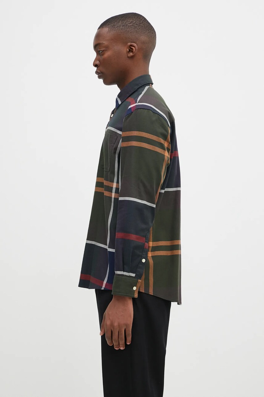 Бавовняна сорочка Barbour Renford OS Tartan Shirt чоловіча колір зелений regular класичний комір MSH5514