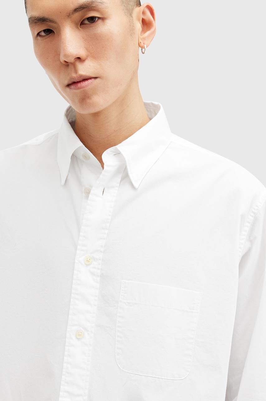 Бавовняна сорочка AllSaints SUTTA LS SHIRT чоловіча колір білий relaxed класичний комір M097SB