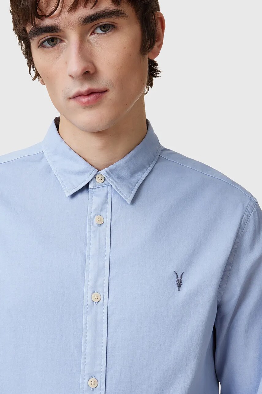 Бавовняна сорочка AllSaints HAWTHORNE LS SHIRT чоловіча slim класичний комір M150SB