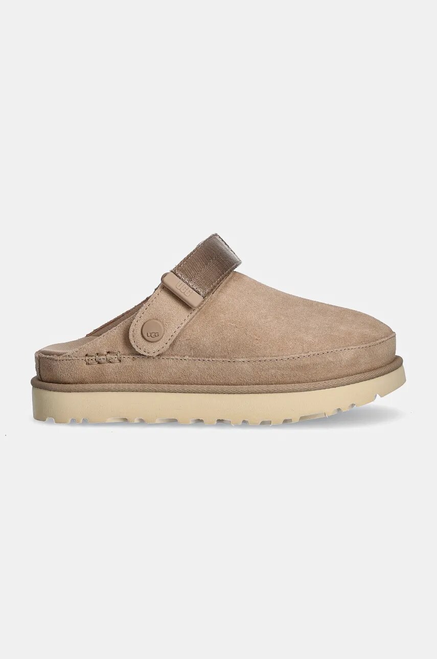 Дитячі замшеві шльопанці UGG Goldenstar Clog жіночі колір бежевий на платформі 1138252-SAN