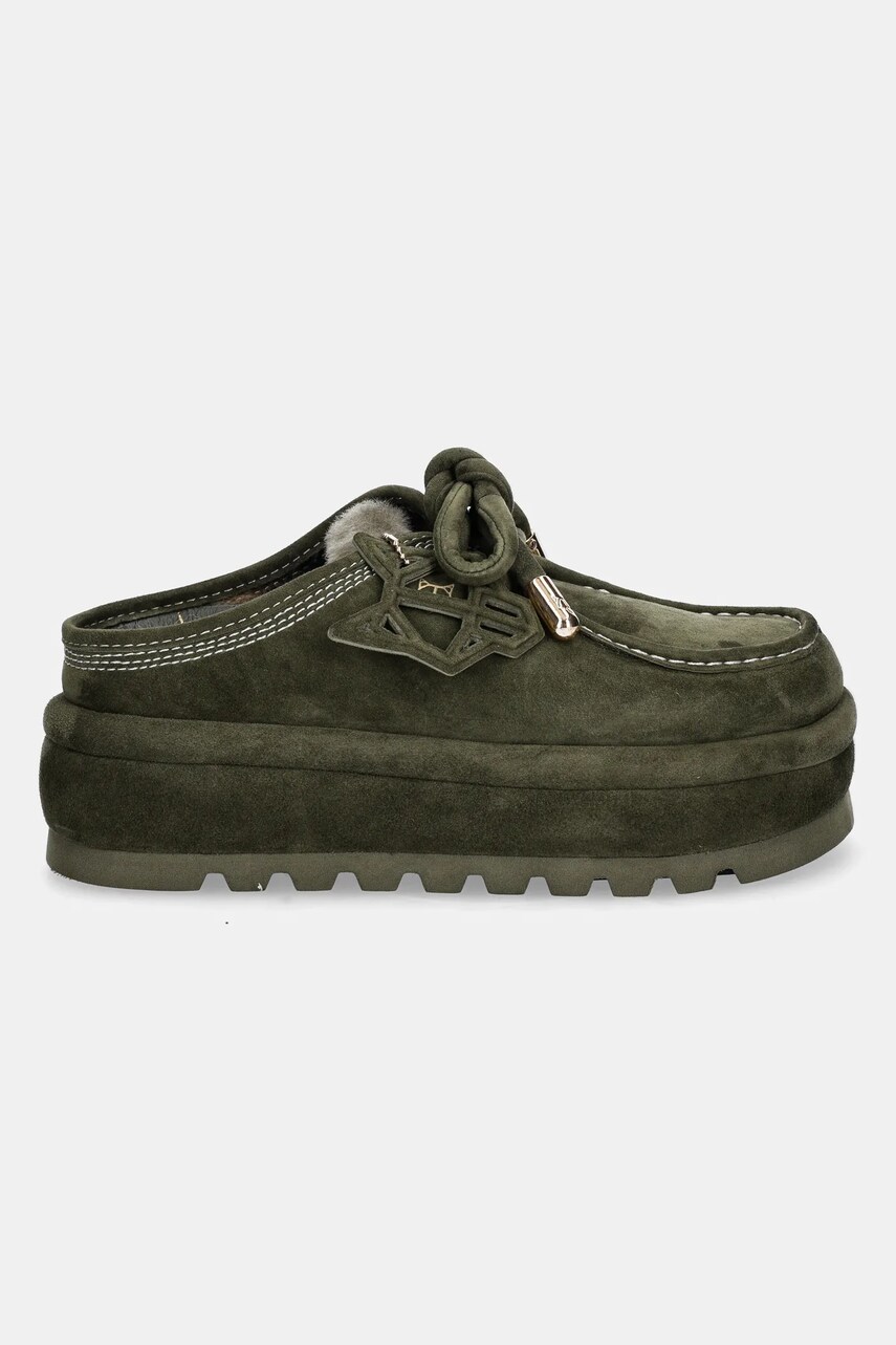 Замшеві тапочки Naked Wolfe Blizzard колір зелений Blizzard Suede Shearling Dark Olive