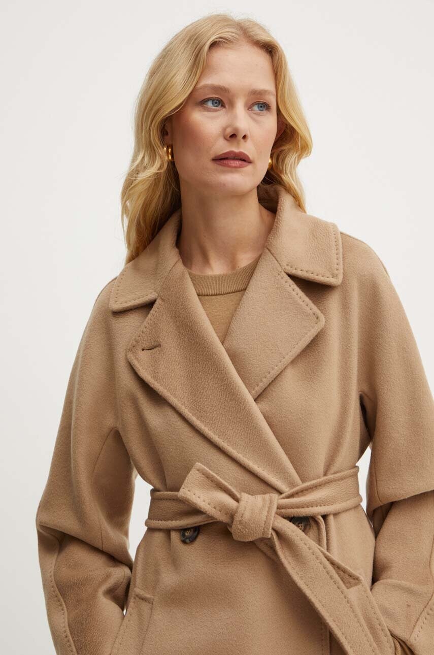 Вовняне пальто Weekend Max Mara колір коричневий перехідне oversize 2425016092600