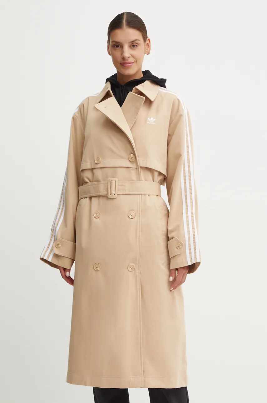 Тренч adidas Originals Adicolor жіночий колір бежевий перехідний oversize IZ0382