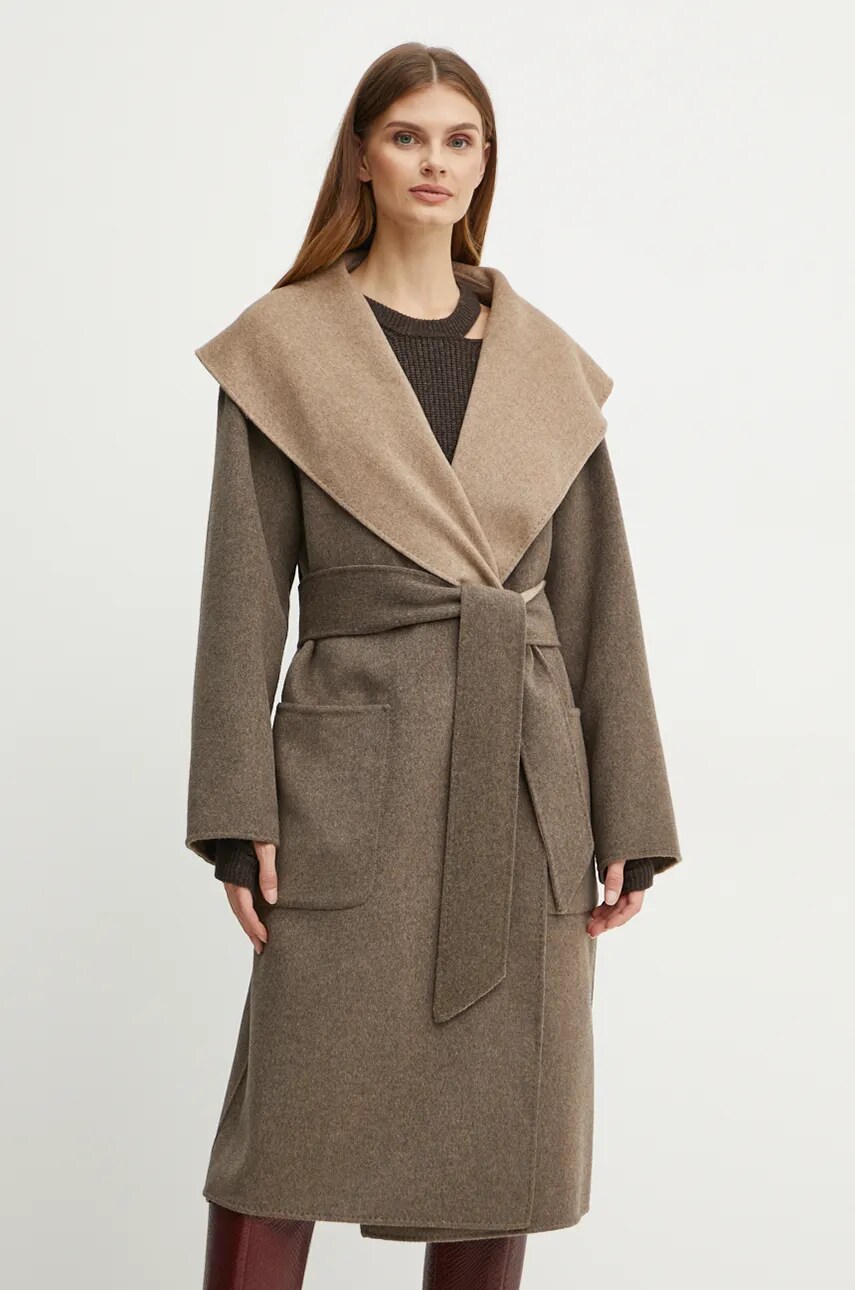 Вовняне двостороннє пальто Karl Lagerfeld колір бежевий перехідне oversize 246W1502