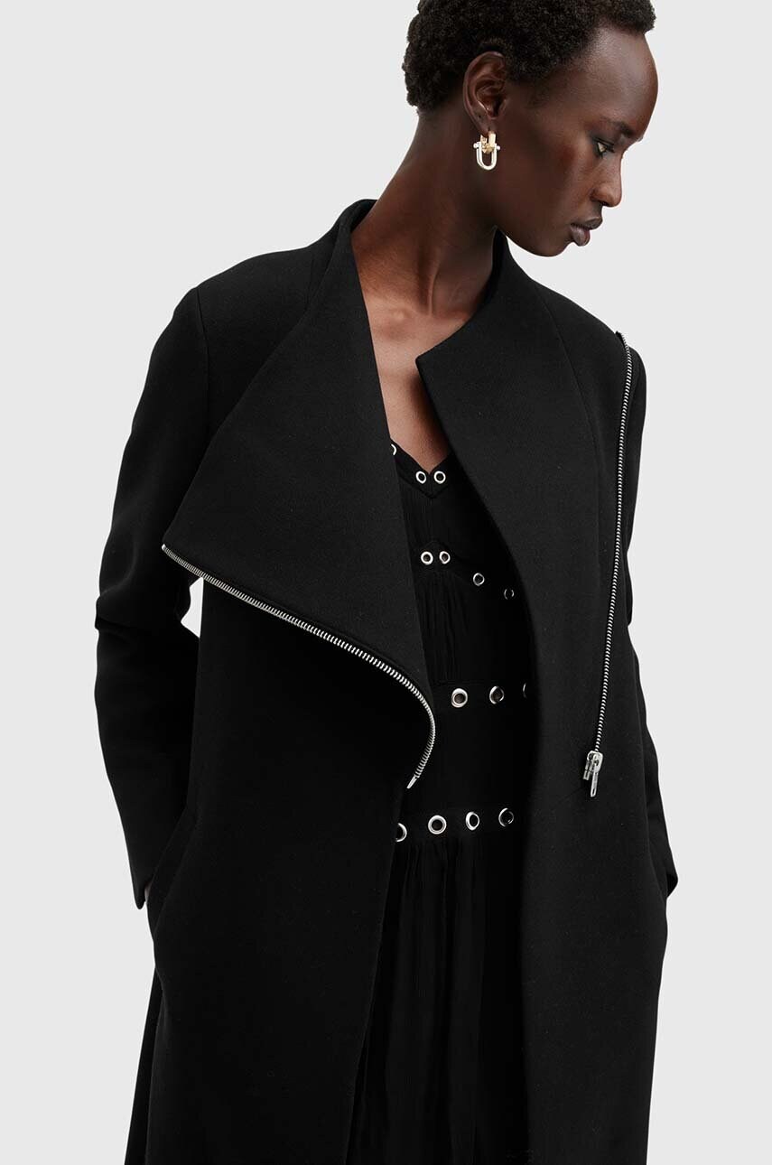 Вовняне пальто AllSaints MARGOH COAT колір чорний перехідне W009OB