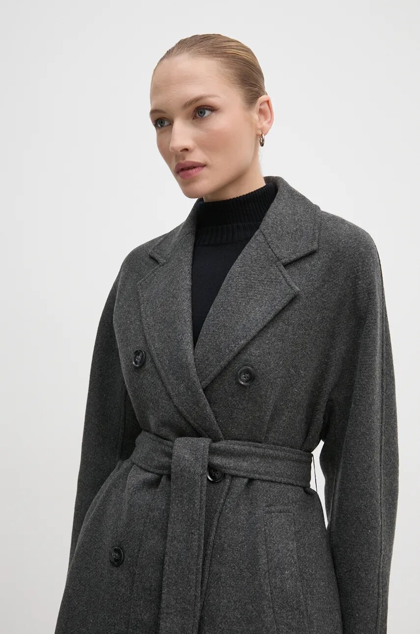 Пальто з домішкою вовни OUI колір сірий перехідне oversize 89833