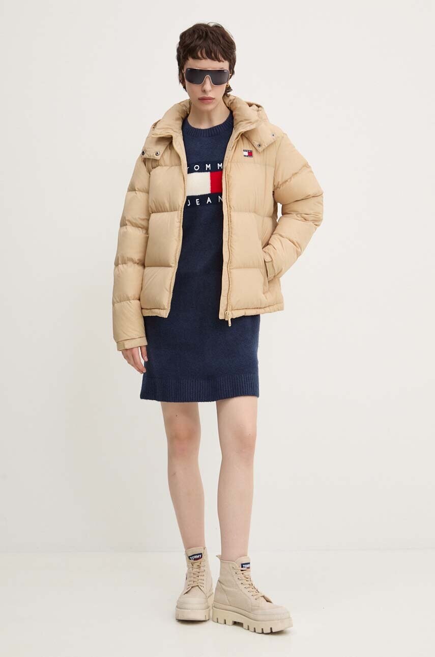 Пухова куртка Tommy Jeans жіноча колір бежевий зимова oversize DW0DW18610