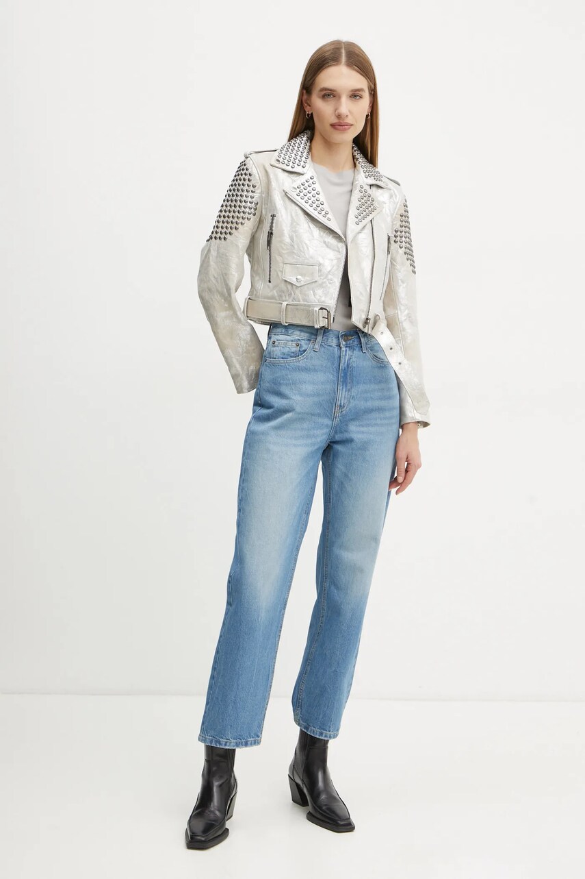 Замшева куртка The Kooples жіноча колір срібний перехідна FCUI29011K