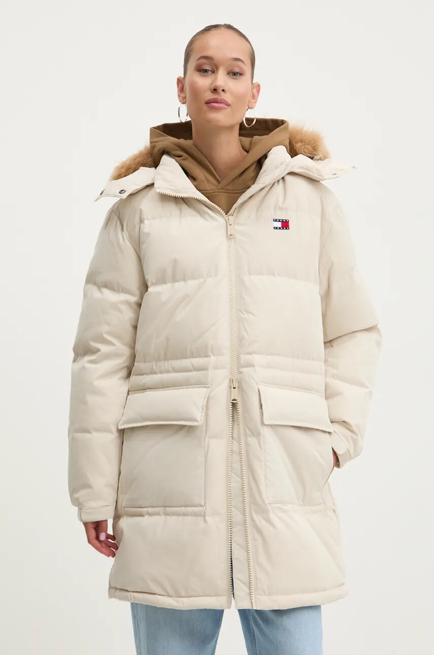 Пухова куртка Tommy Jeans жіноча колір бежевий зимова DW0DW18821
