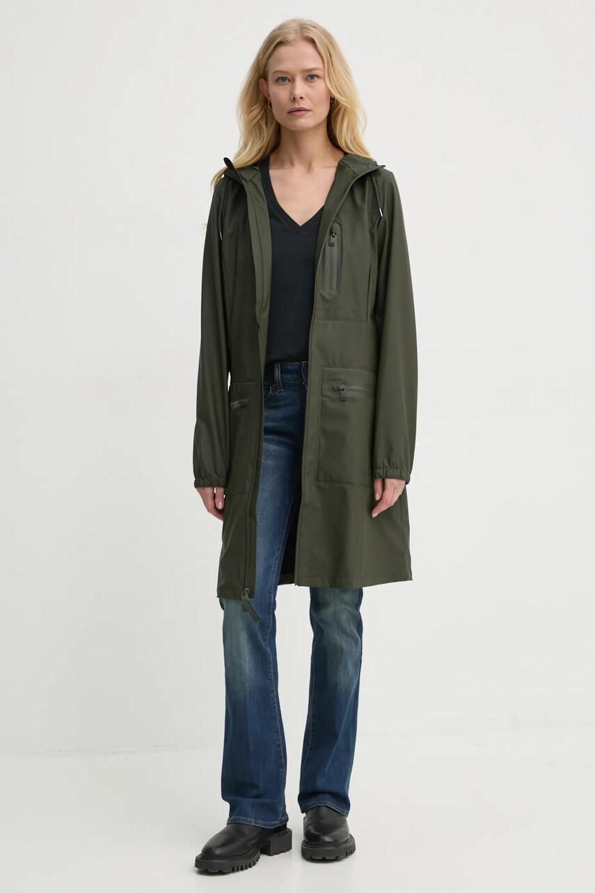 Дощовик Rains Cargo Curve Jacket W3 жіноча колір зелений перехідна 12050-03