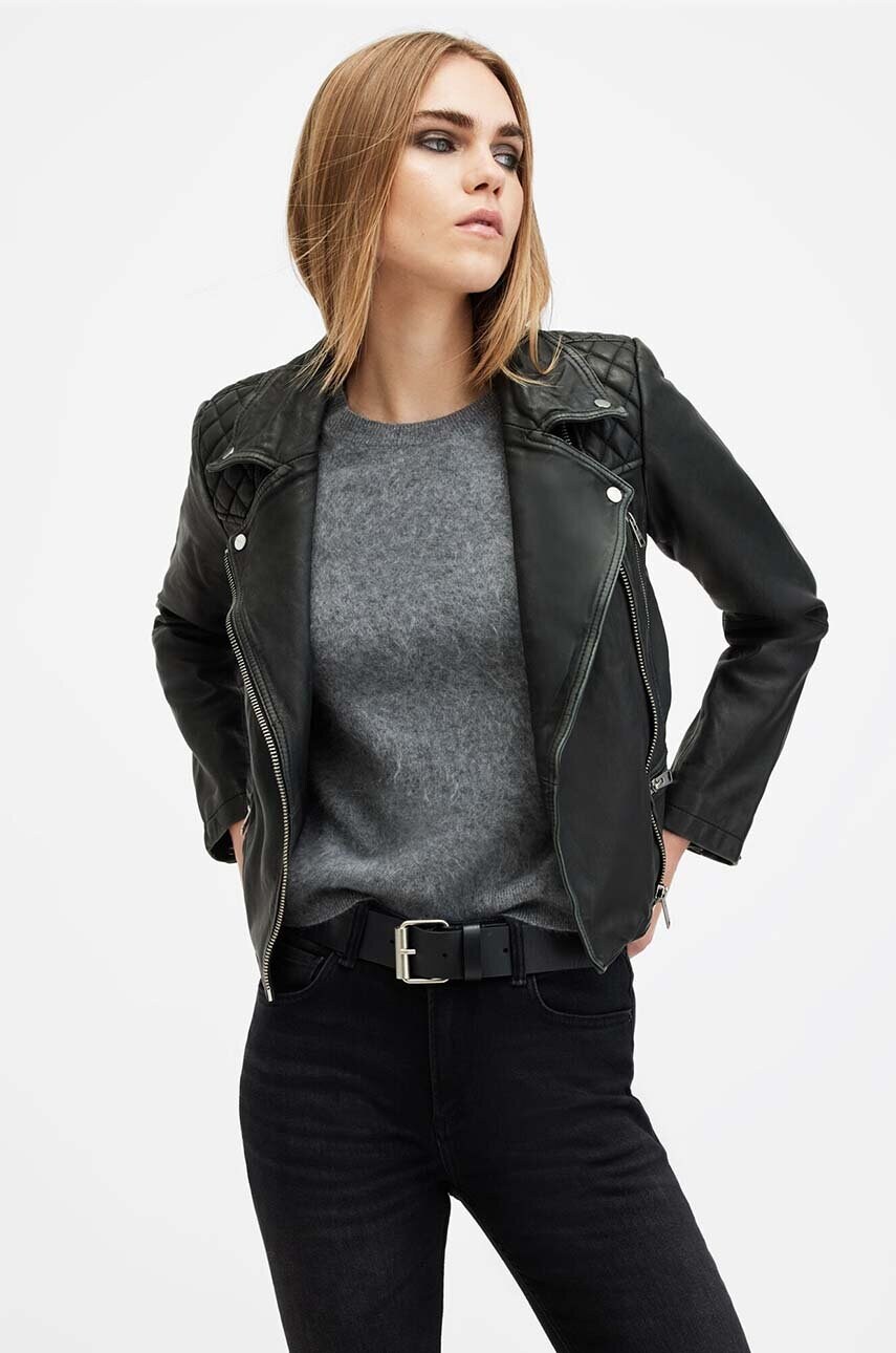 Шкіряна куртка AllSaints CARGO BIKER жіноча колір чорний перехідна W085LB