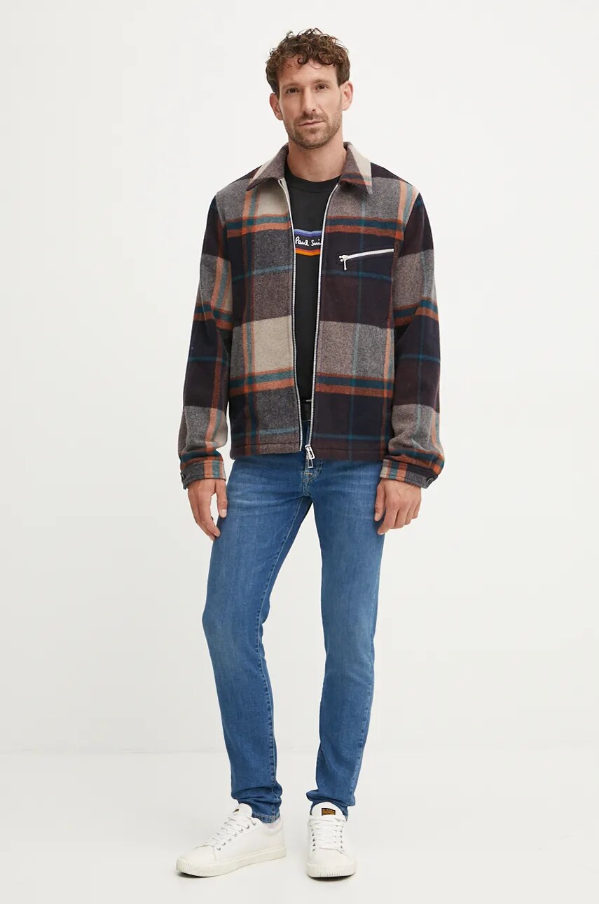 Вовняна куртка PS Paul Smith колір коричневий перехідна M2R.111Z.N22206