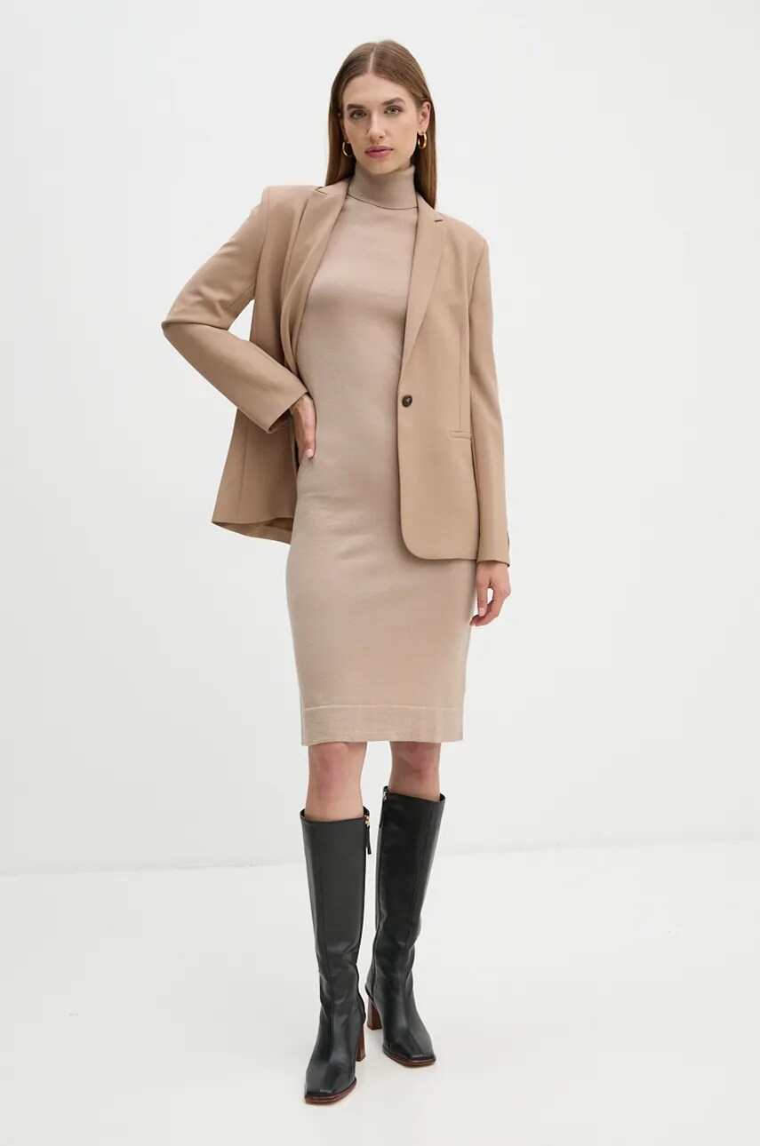 Піджак з домішкою вовни Calvin Klein колір коричневий однобортний однотонний K20K207632