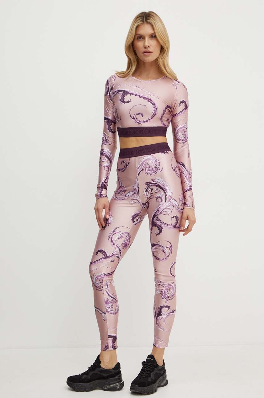 Легінси Versace Jeans Couture жіночі колір рожевий візерунок 77HAC101 JS360