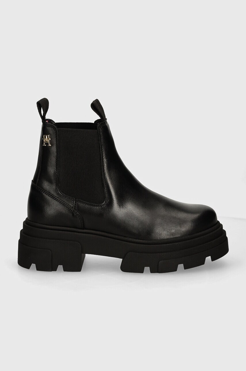 Черевики Tommy Hilfiger COMBAT LEATHER LOW CHELSEA жіночі колір чорний на платформі FW0FW08089