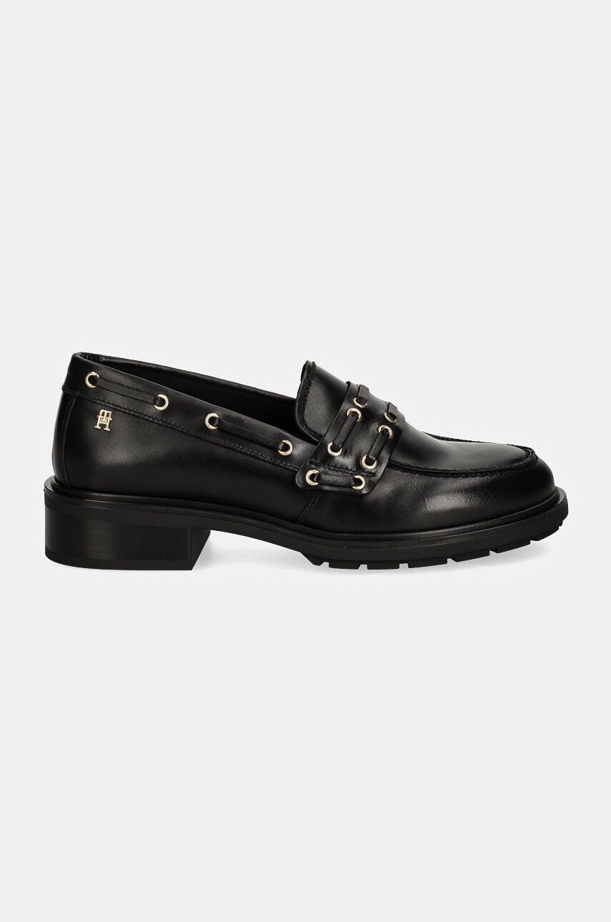 Шкіряні мокасини Tommy Hilfiger NAUTICAL EYELETS LEATHER LOAFER жіночі колір чорний на платформі FW0FW08148