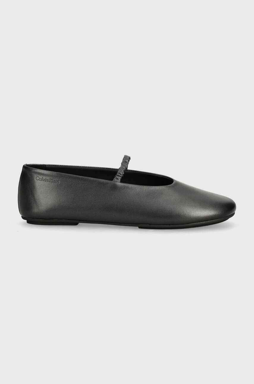 Шкіряні балетки Calvin Klein BALLERINA W/STRAP PEARL LTH колір чорний  HW0HW02136