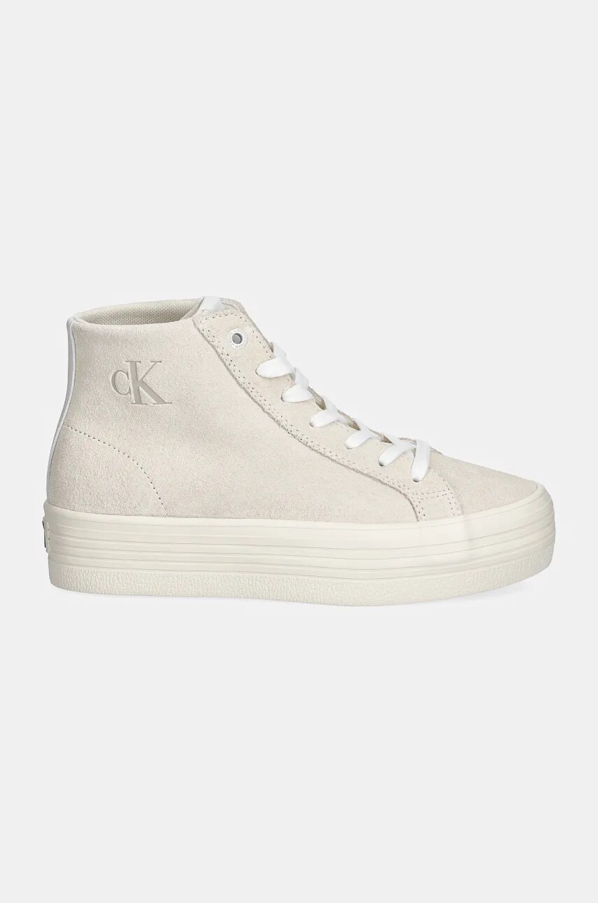 Замшеві кеди Calvin Klein Jeans VULC FLATFORM LACEUP MID MG S колір бежевий YW0YW01584
