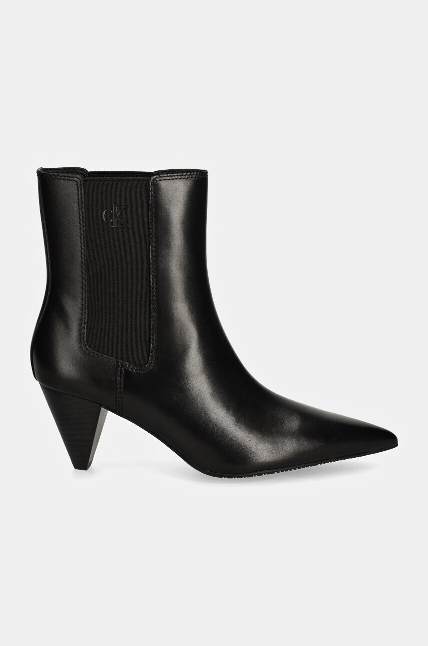Шкіряні черевики Calvin Klein Jeans 55 MM CONE HEEL BOOT MG LTH жіночі колір чорний каблук блок YW0YW01676