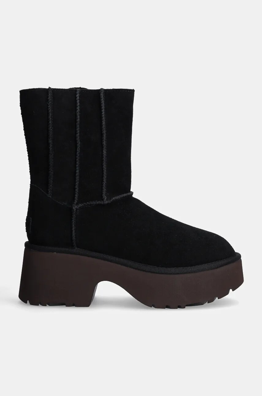 Замшеві черевики UGG Classic Twin Seam New Heights жіночі колір чорний каблук блок злегка утеплена 1158313-BLK