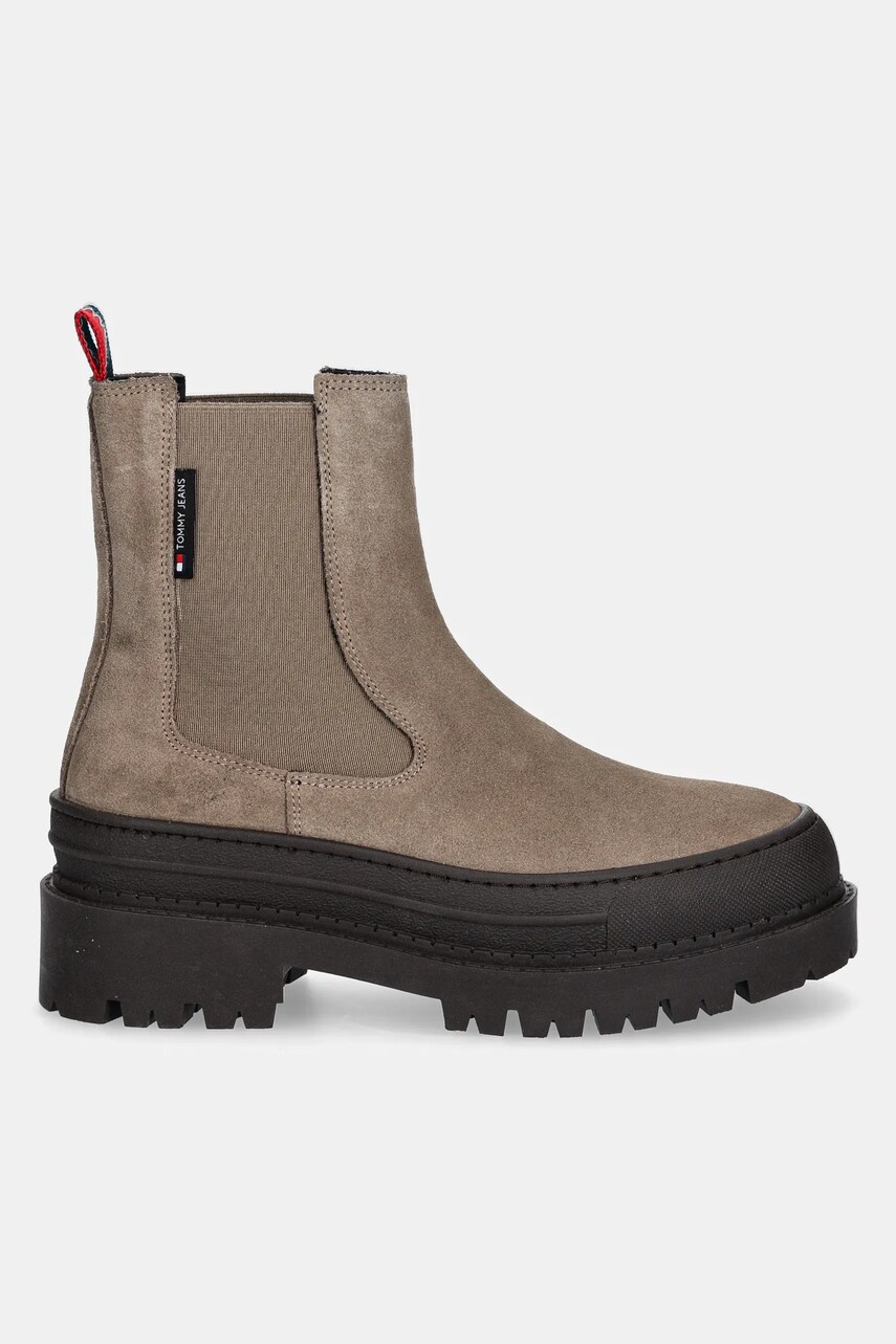 Замшеві черевики Tommy Jeans TJW FOXING CHELSEA SUEDE жіночі колір бежевий на платформі EN0EN02631