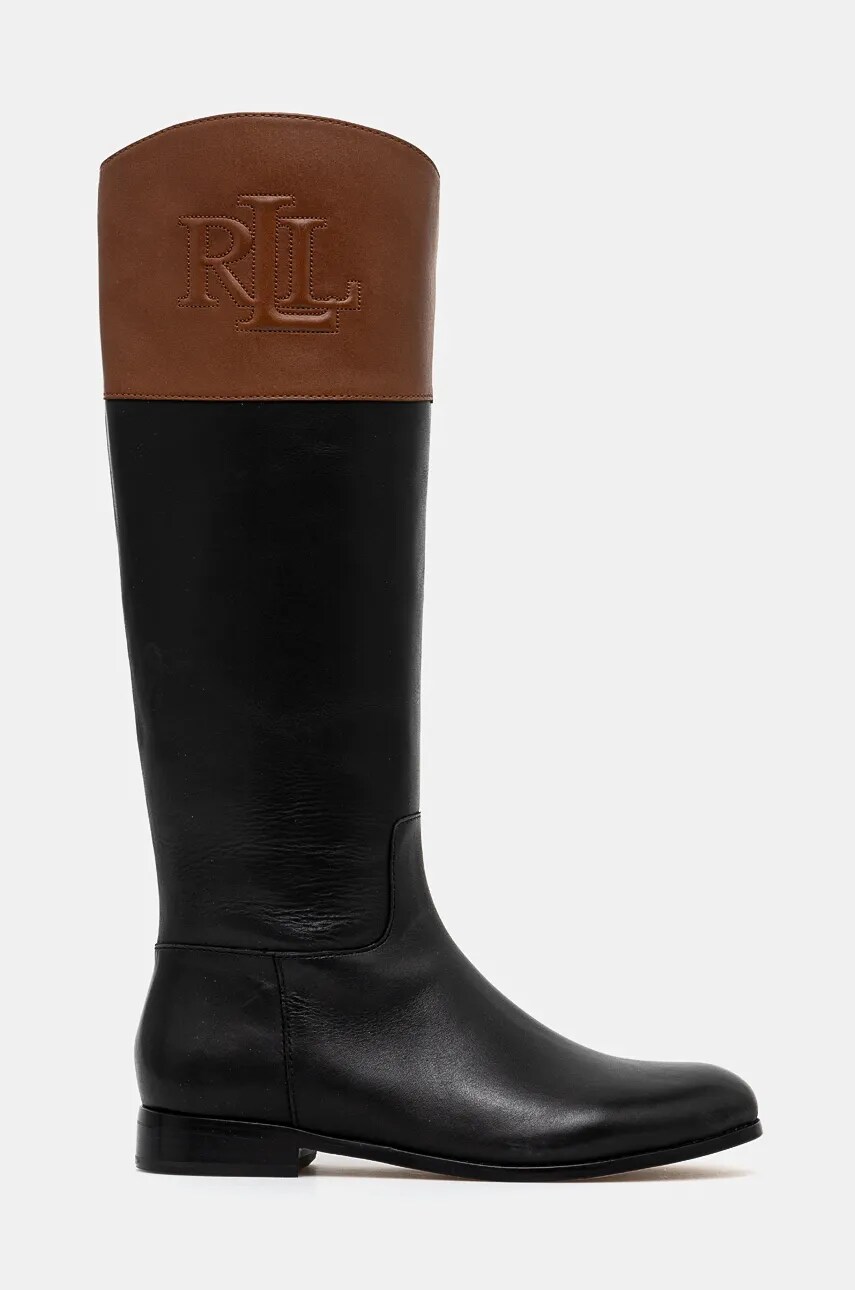 Шкіряні чоботи Lauren Ralph Lauren Justine II жіночі колір чорний на плоскому ходу 802942512001