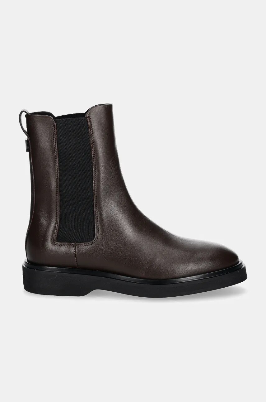 Шкіряні черевики Calvin Klein FLAT CHELSEA BOOT LTH жіночі колір коричневий на плоскому ходу HW0HW02180